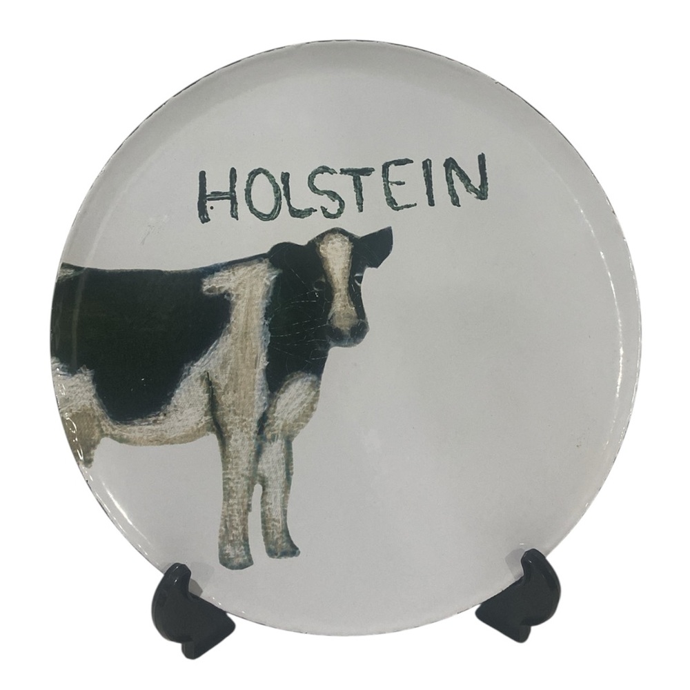 Round Enameled Tin Tray w/Cow
